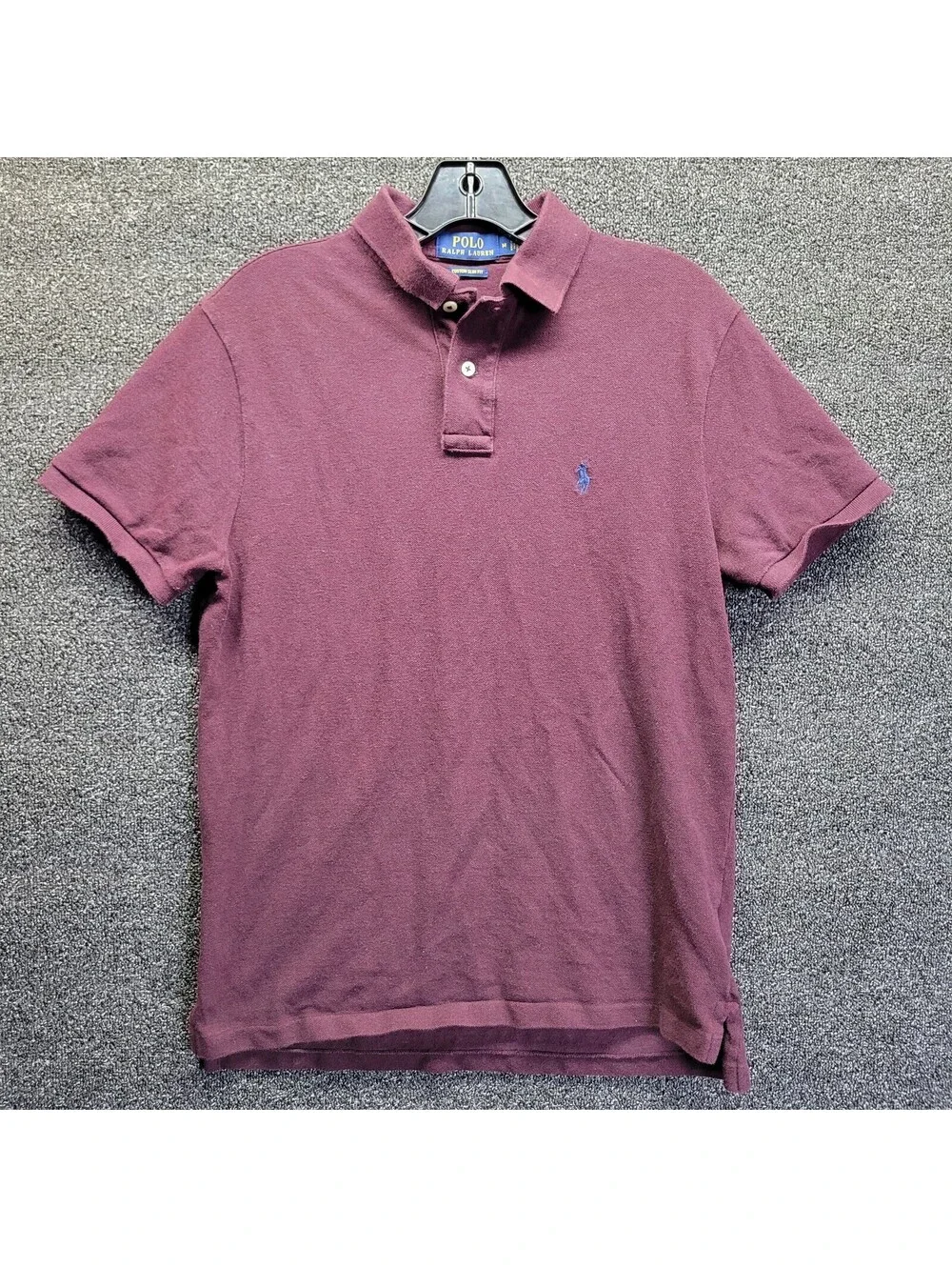 Polo Ralph Lauren Burgundy Polo Shirt W/ Navy Pony logo Custom Slim Fit Sz M